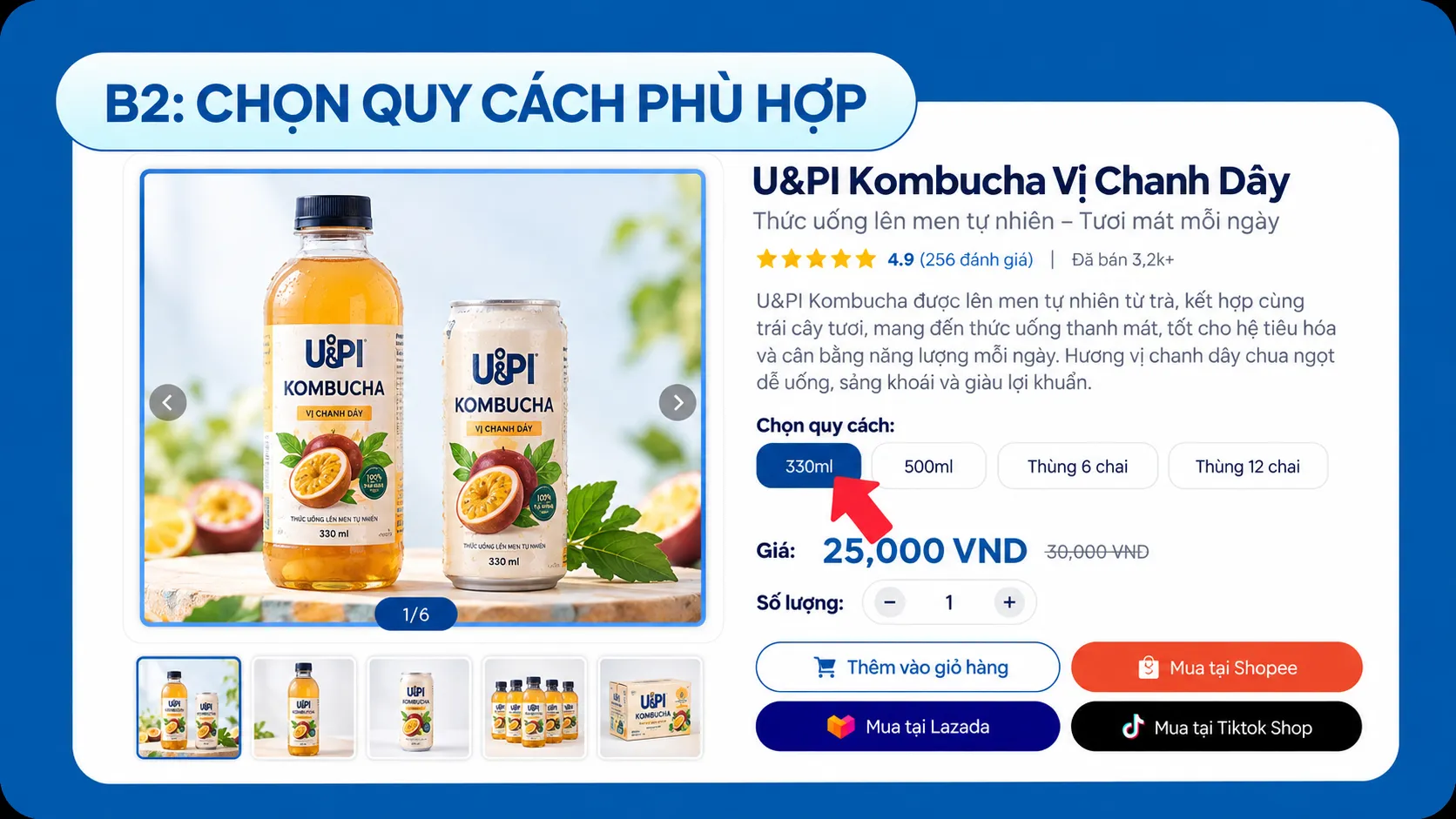 Lựa chọn hương vị và quy cách Kombucha U&PI